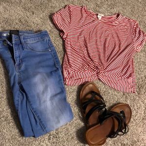 Candy Striped Crop Top/Knotted Top
